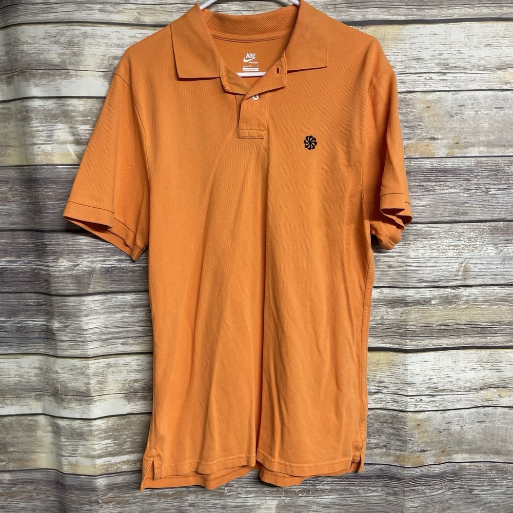 Nike Pinwheel Logo Polo Short Sleeve Collared Shirt Men's Large Orange Cotton